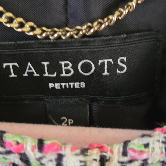 Talbots Pink Green Black Tweed Raw Hems 3/4 Sleeve Lady Jacket Size 2p - Picture 4 of 5